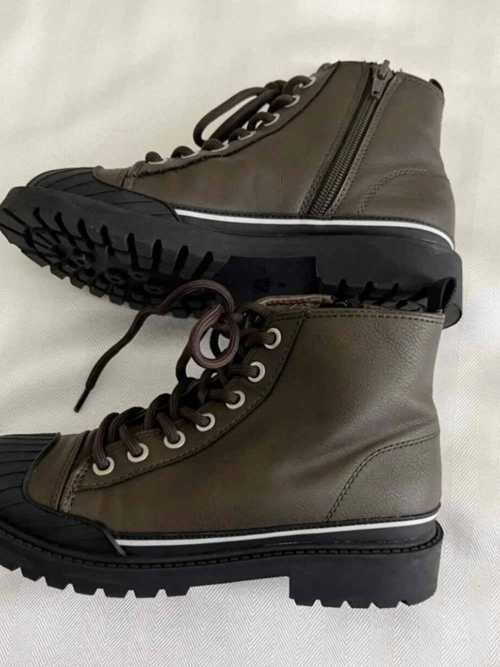 Olive Green Lace-Up Combat Boots - Boys